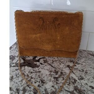 Block vintage brown‎ velvet leather shoulder bag